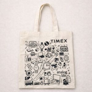 Timex Analog Life Retro Graphic Canvas Tote Bag • Vintage Tech Music Watch Print